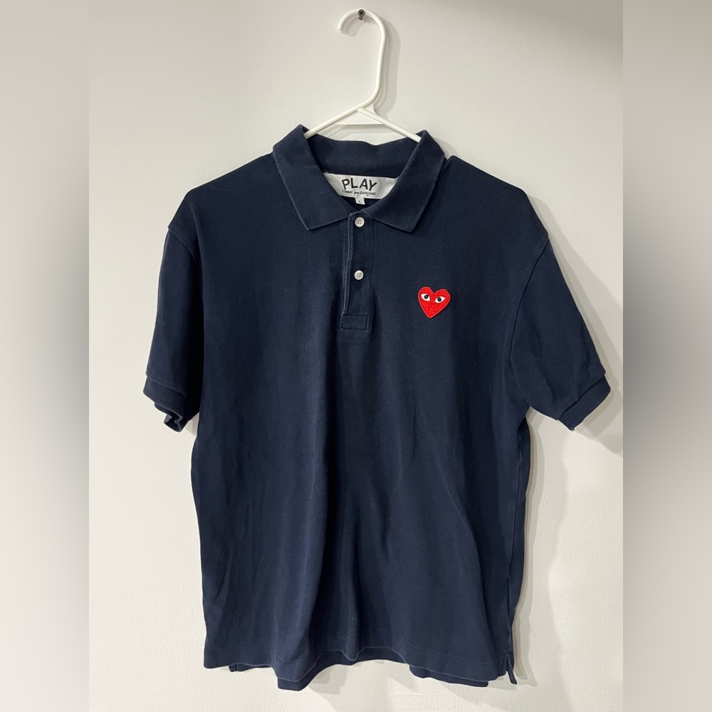 Comme des garcon play Navy blue red heart men’s polo large